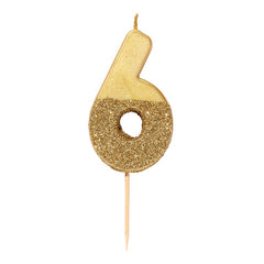Glitter Dipped Number 6 Candle