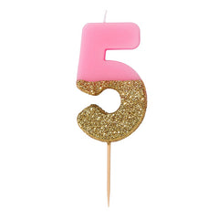 Glitter Dipped Number 5 Candle