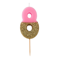 Glitter Dipped Number 8 Candle
