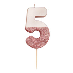 Glitter Dipped Number 5 Candle