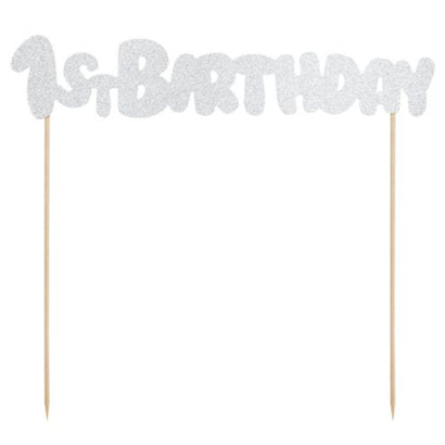 Silver 1st Birthday Cake Topper