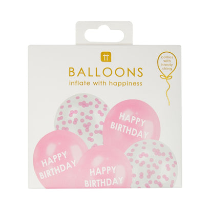 Pink Happy Birthday Confetti Balloons