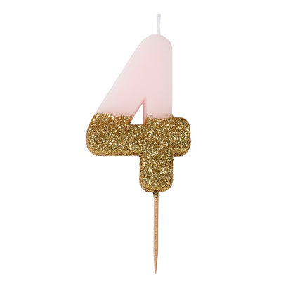 Glitter Dipped Number 4 Candle