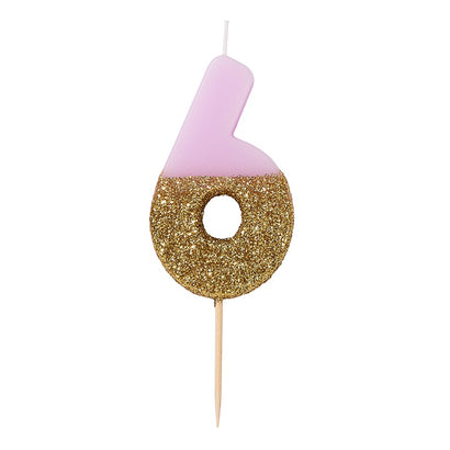 Glitter Dipped Number 6 Candle