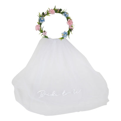 Bride to Be Hen Party Veil with Floral Crown