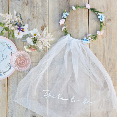 Bride to Be Hen Party Veil with Floral Crown