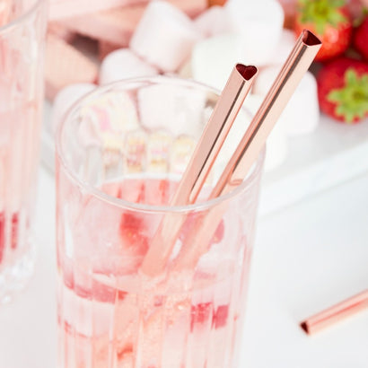 Rose Gold Heart Metal Straws