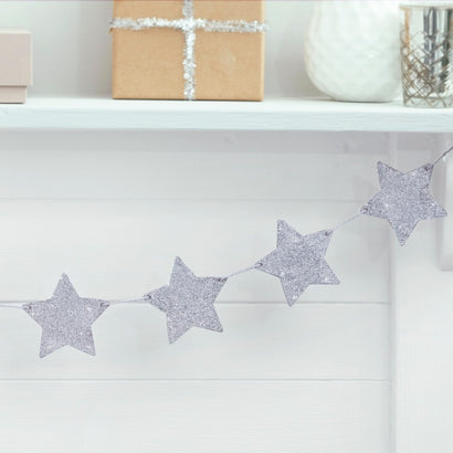 Wooden Silver Star Glitter Bunting