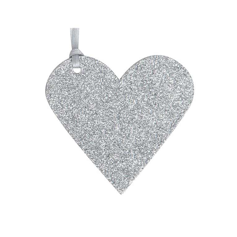 Silver Glitter Heart Tag