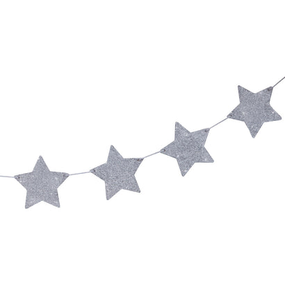 Wooden Silver Star Glitter Bunting