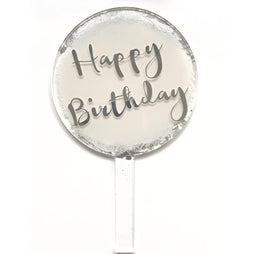 Happy Birthday Silver Foil Cake Topper